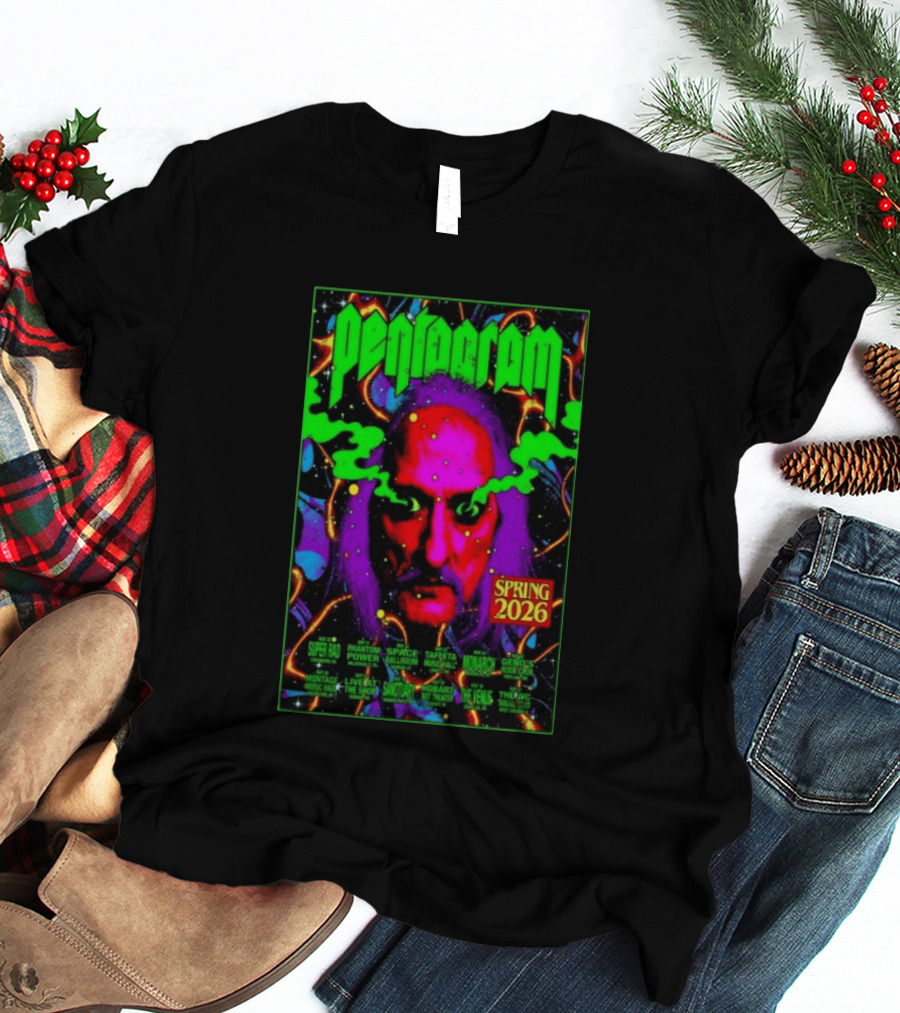 Pentagram Spring Tour May 2026 Psychedelic Neon Art With Iconic Face T-Shirt