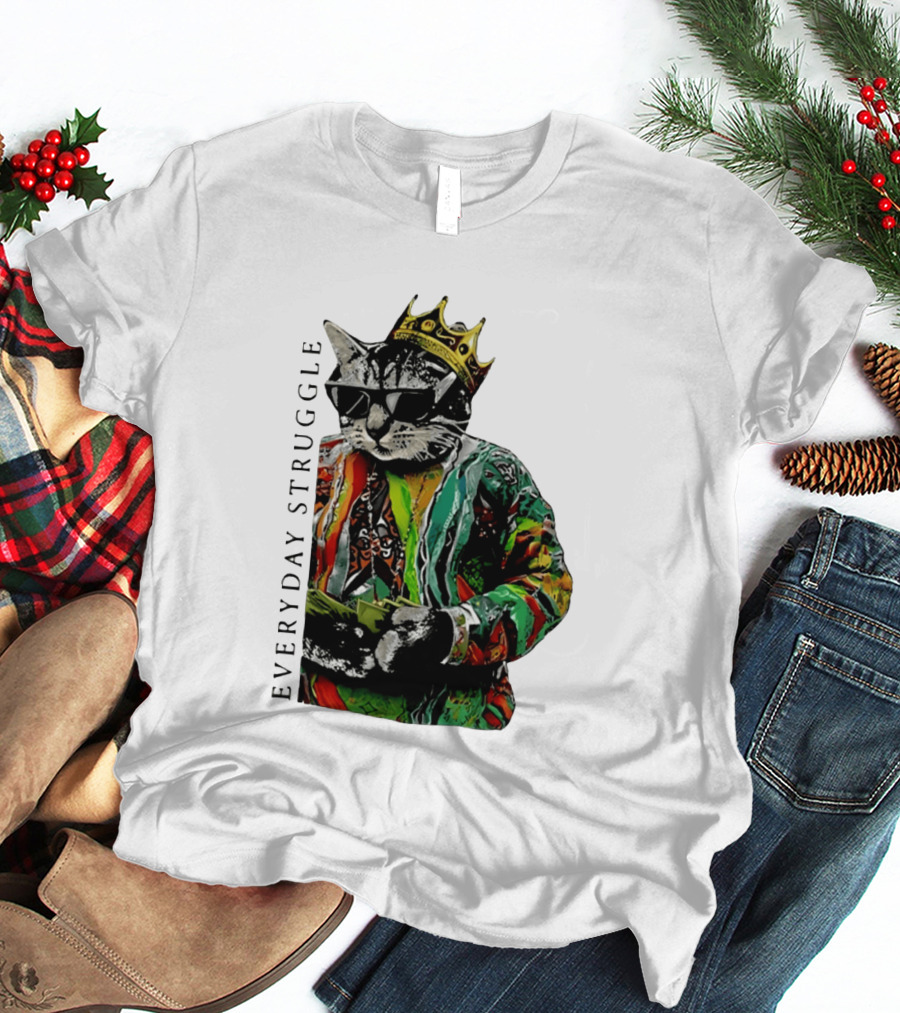 Everyday Struggle Notorious B.I.G Cat Meme Crown Sunglasses T-Shirt