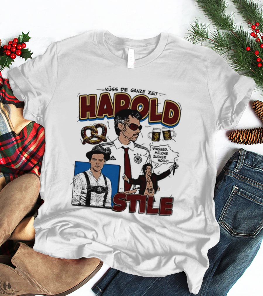 Harold Stile Kuss Die Ganze Zeit Comic Pretzel Sunglasses Police T-Shirt