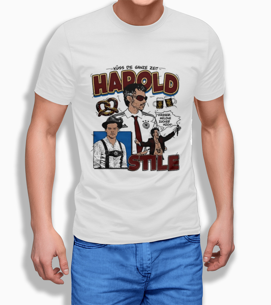 Harold Stile Kuss Die Ganze Zeit Comic Pretzel Sunglasses Police T-Shirt