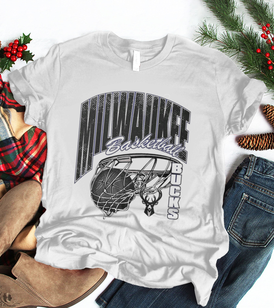 Milwaukee Bucks Basketball Swish Deer Hoop T-Shirt