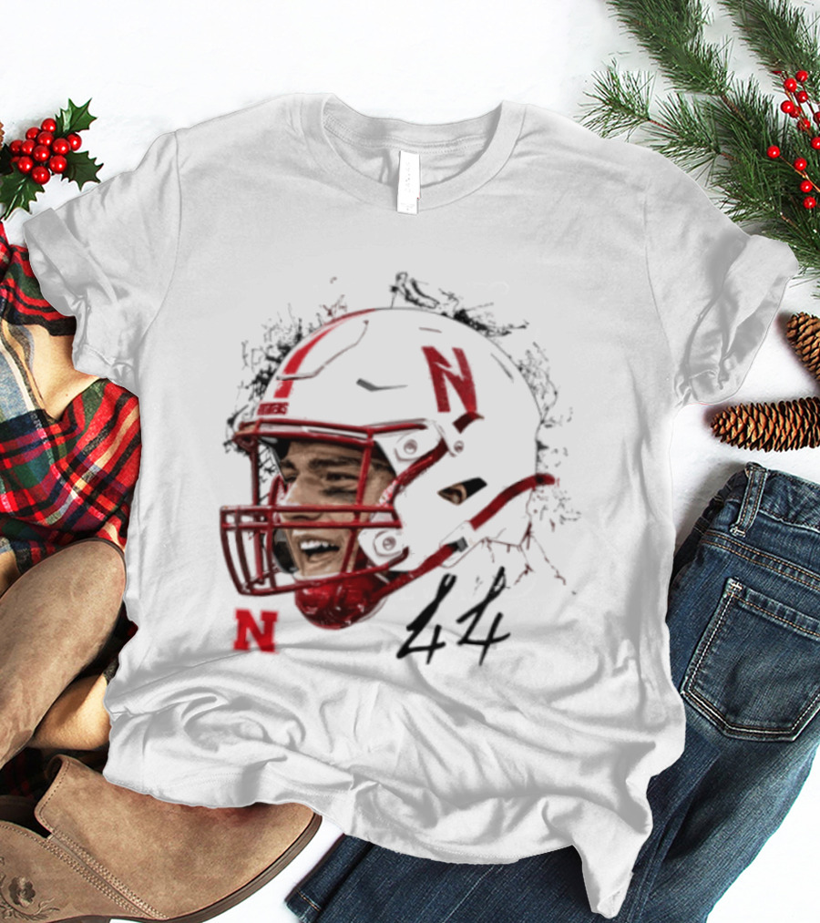 NCAA Football Nebraska Cornhuskers Luke Lindenmeyer Game Face 44 Helmet T-Shirt