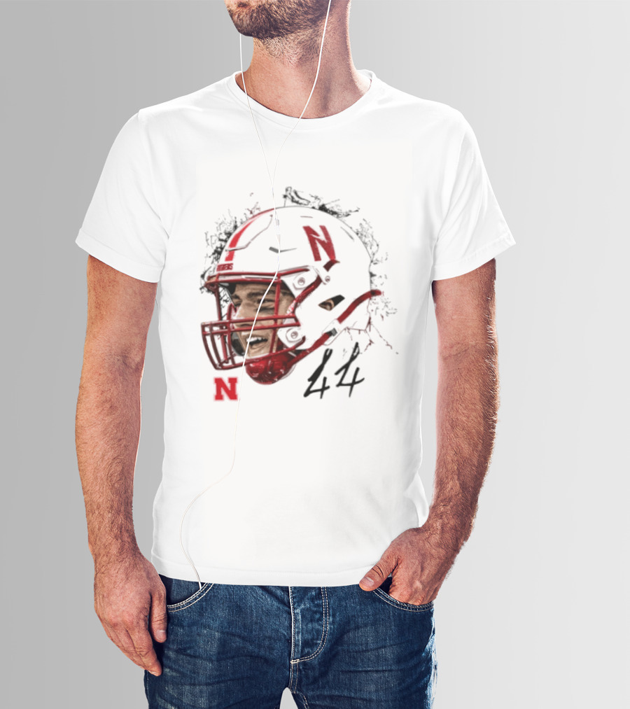 NCAA Football Nebraska Cornhuskers Luke Lindenmeyer Game Face 44 Helmet T-Shirt