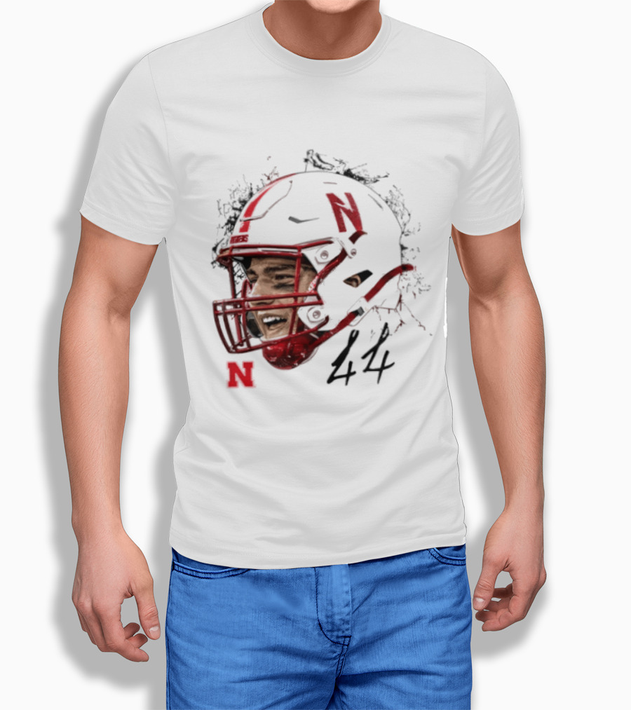 NCAA Football Nebraska Cornhuskers Luke Lindenmeyer Game Face 44 Helmet T-Shirt