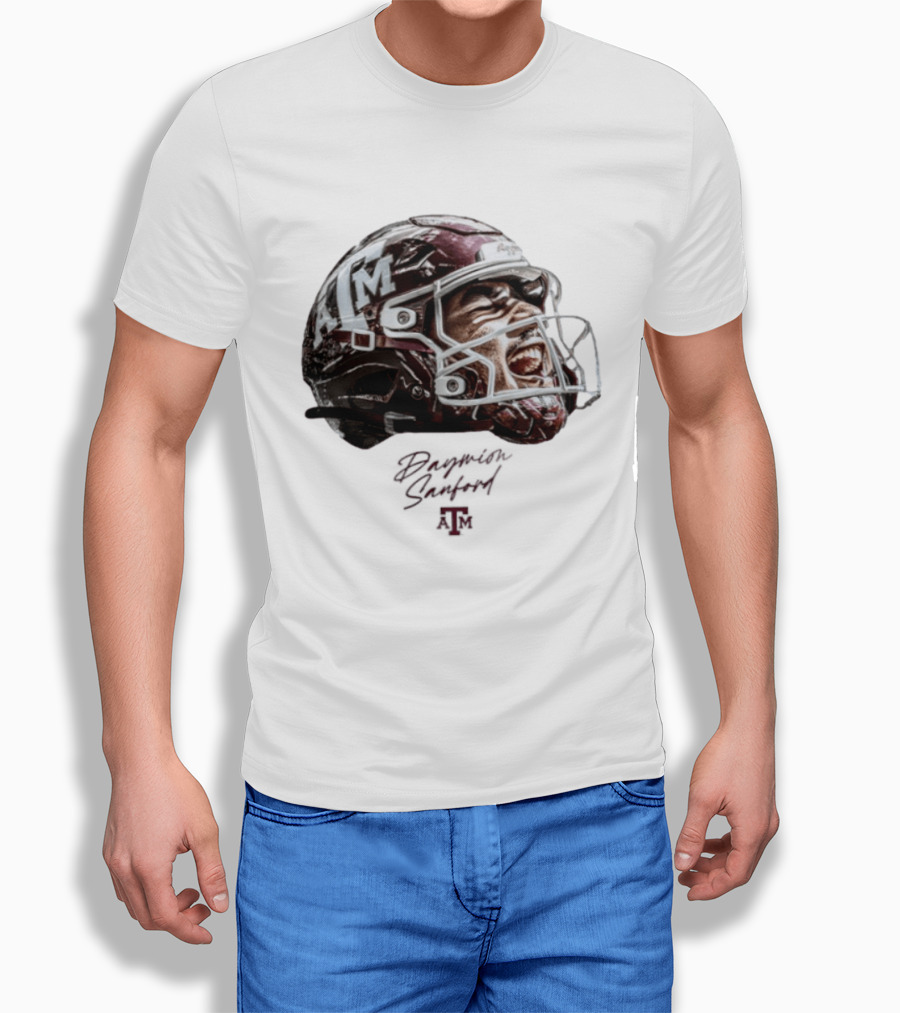 Texas A&M Aggies Football Helmet Game Face Daymion Sanford NCAA T-Shirt
