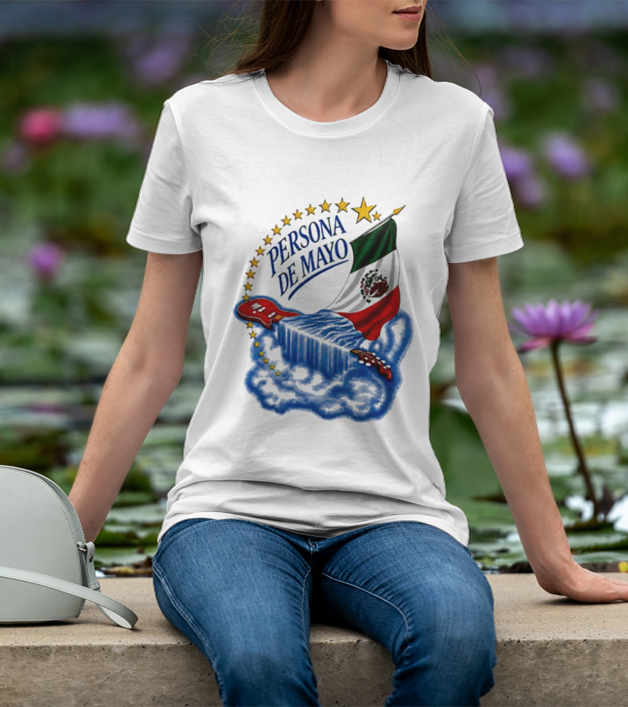 Persona De Mayo Mexican Flag Guitar Star Celebration T-Shirt