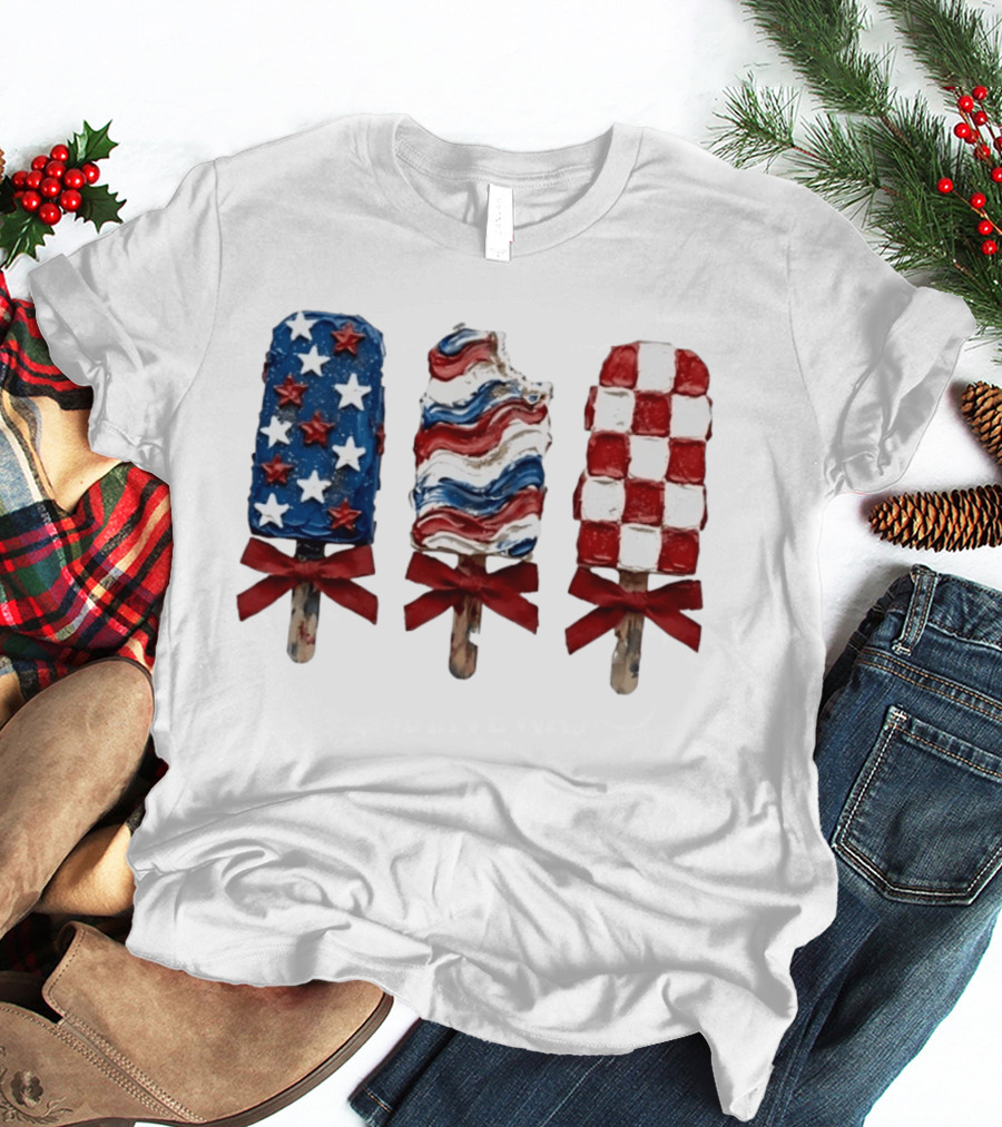 Patriotic Popsicle Stars Stripes Red White Blue T-Shirt