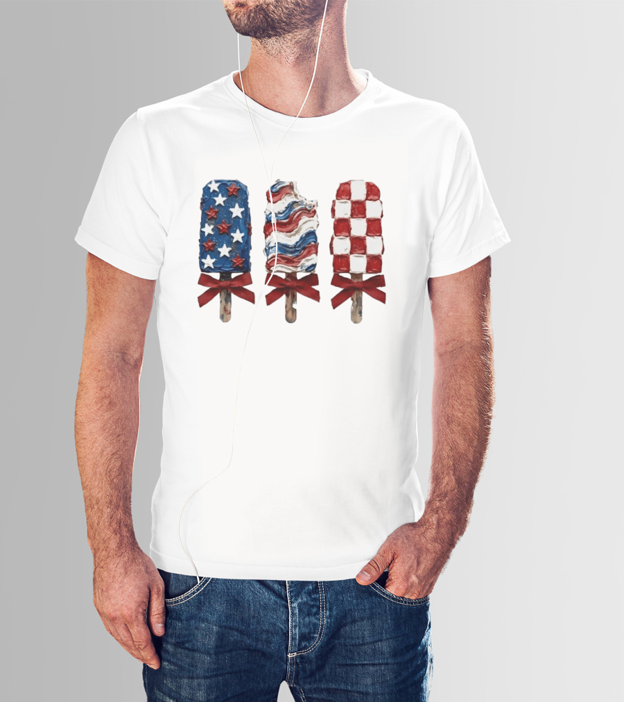 Patriotic Popsicle Stars Stripes Red White Blue T-Shirt
