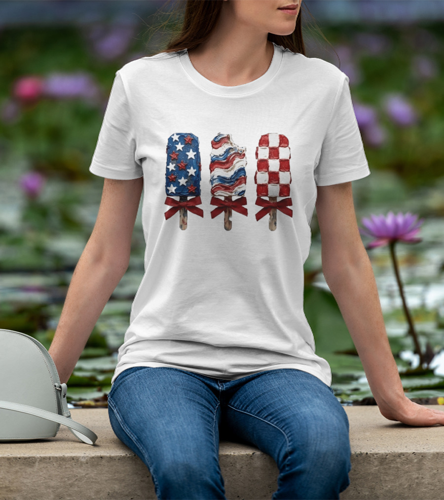 Patriotic Popsicle Stars Stripes Red White Blue T-Shirt