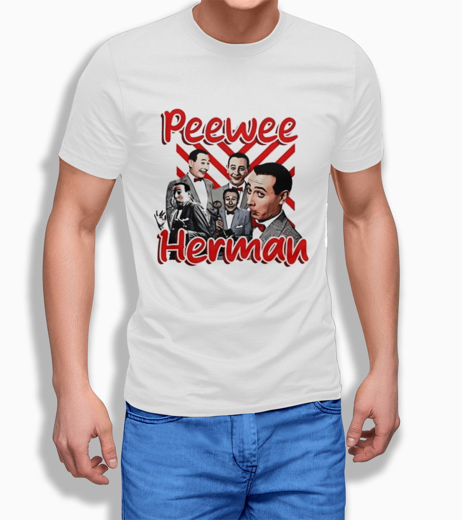Peewee Herman Iconic Characters Collage Red And Black T-Shirt