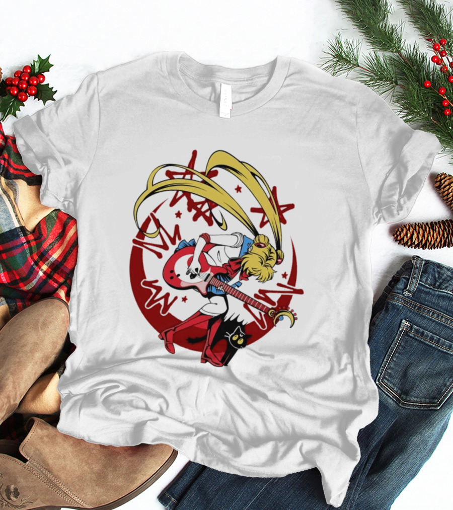 Sailor Moon Scott Pilgrim Crossover Rock And Roll Moonlight Guitar T-Shirt