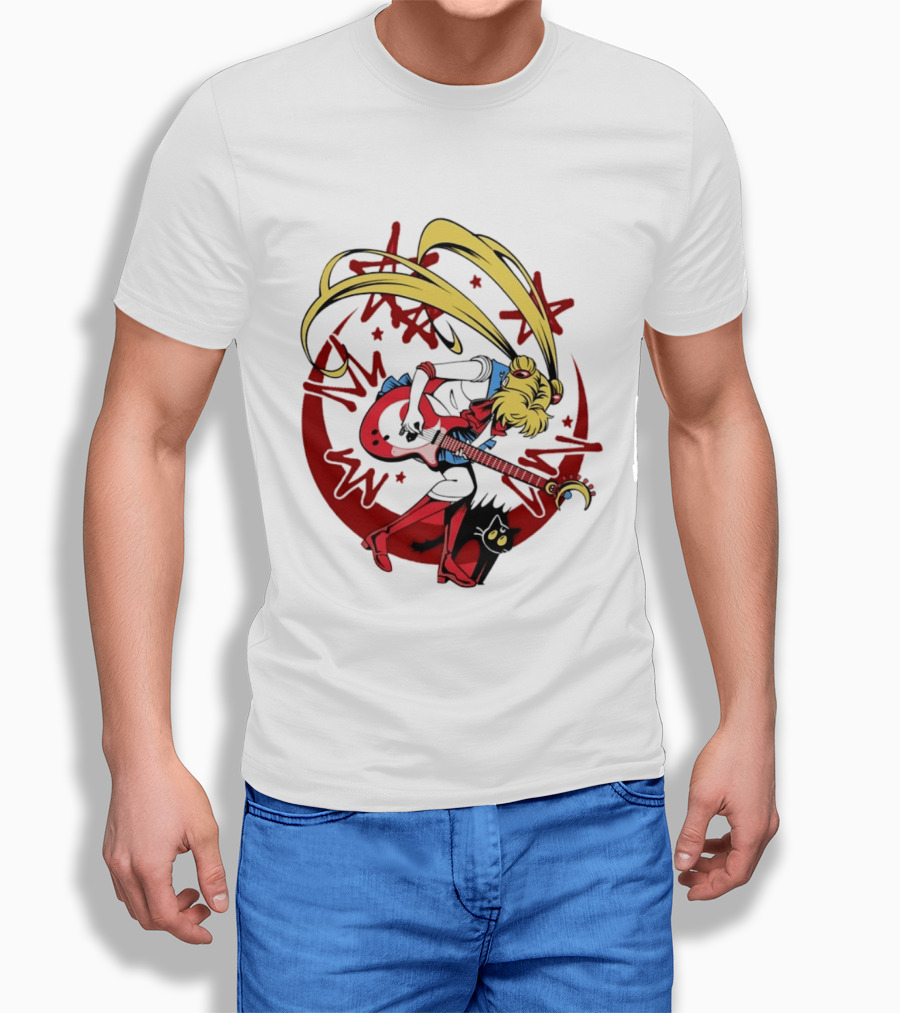 Sailor Moon Scott Pilgrim Crossover Rock And Roll Moonlight Guitar T-Shirt