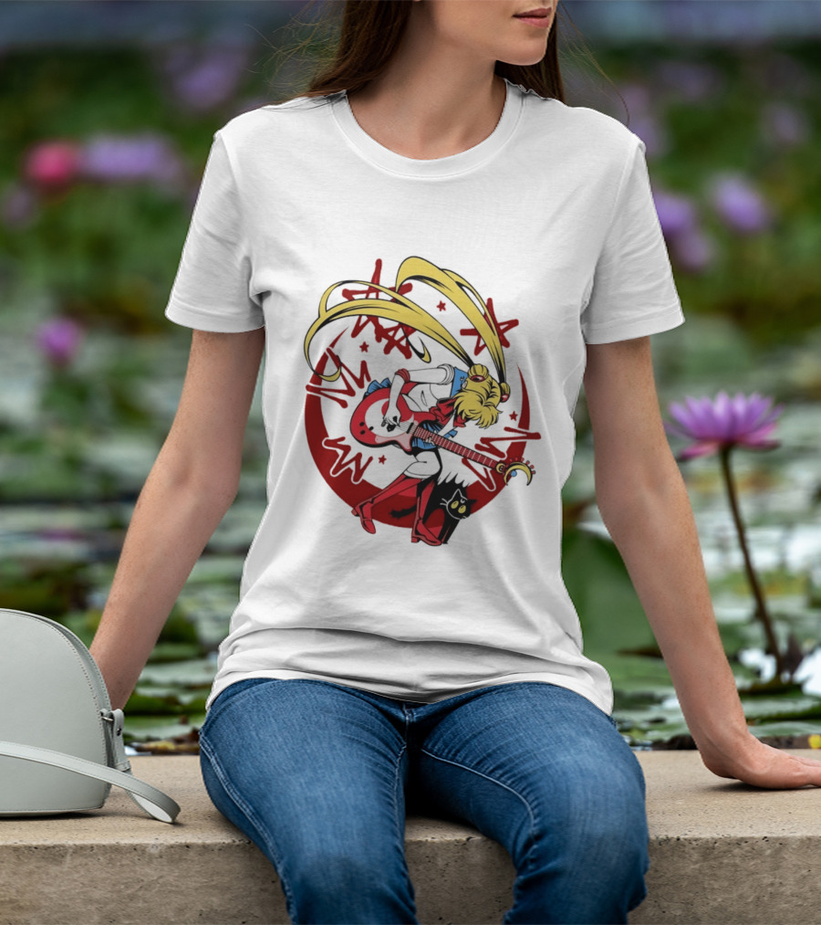 Sailor Moon Scott Pilgrim Crossover Rock And Roll Moonlight Guitar T-Shirt