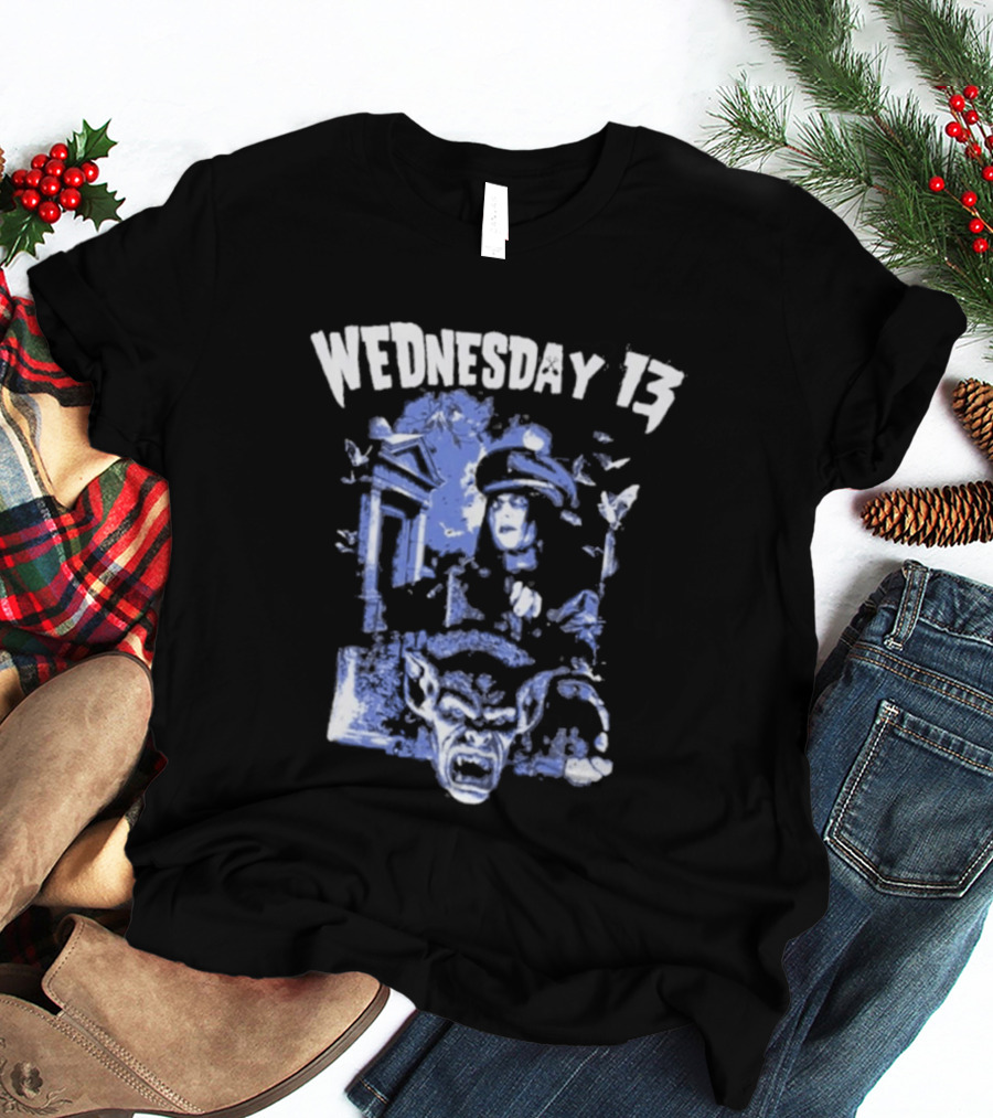 Wednesday 13 Horror Cemetery Blue Monster Scene T-Shirt