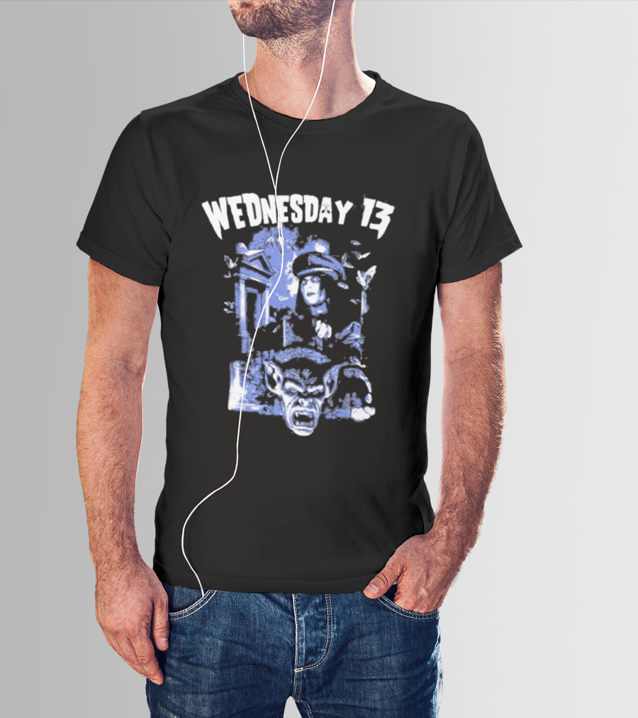 Wednesday 13 Horror Cemetery Blue Monster Scene T-Shirt