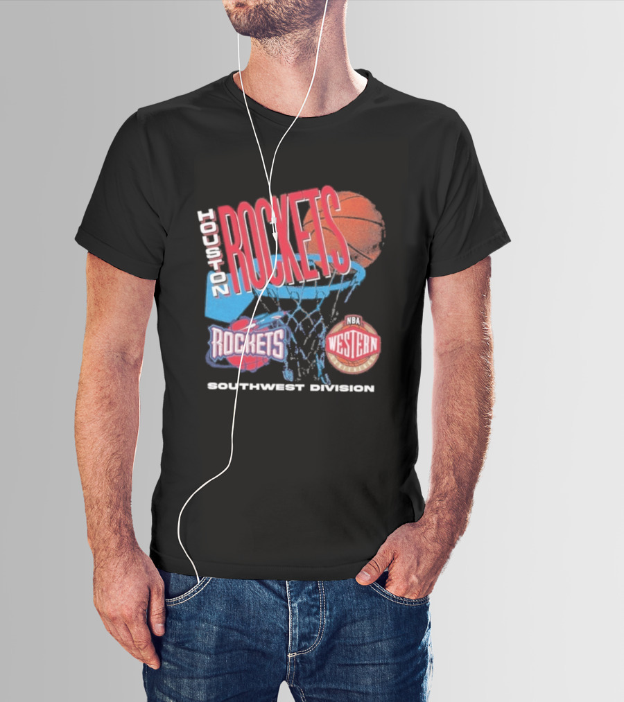 Houston Rockets Southwest Division NBA Western Hardwood Classics 90s Basketball Team T-Shirt