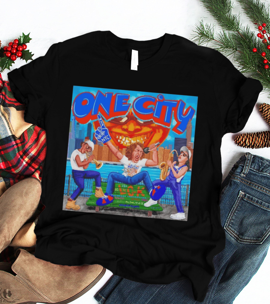 ONE CITY NYC DugLust Jazz Trio Band Performing In New York City With Skyscrapers And Music Players T-Shirt