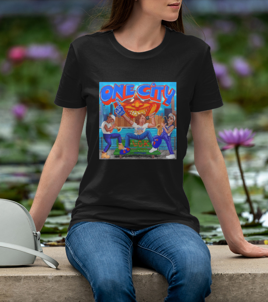 ONE CITY NYC DugLust Jazz Trio Band Performing In New York City With Skyscrapers And Music Players T-Shirt