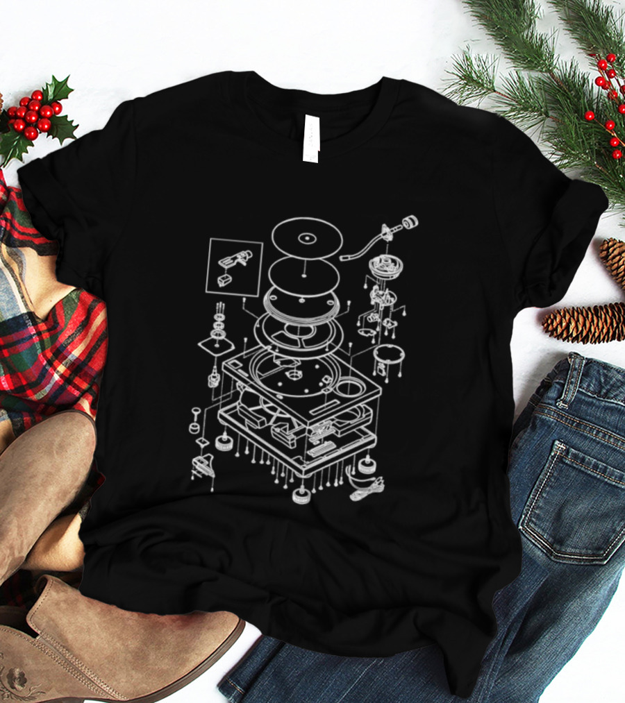 Vintage Record Player Exploded Schematic Blueprint T-Shirt