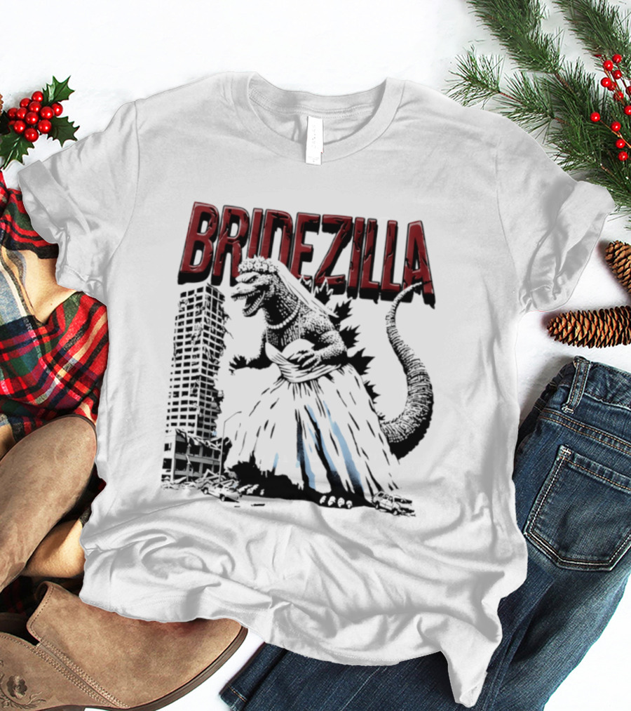Bridezilla Godzilla Wedding City Monster Scene T-Shirt