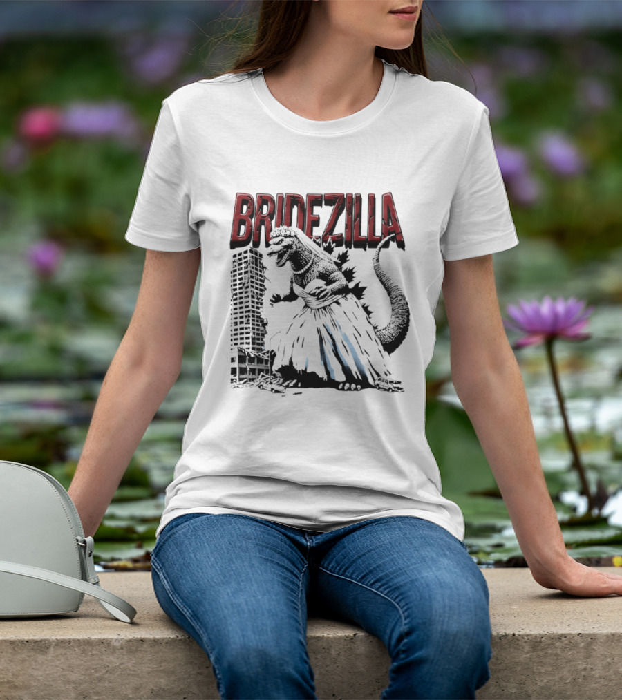 Bridezilla Godzilla Wedding City Monster Scene T-Shirt