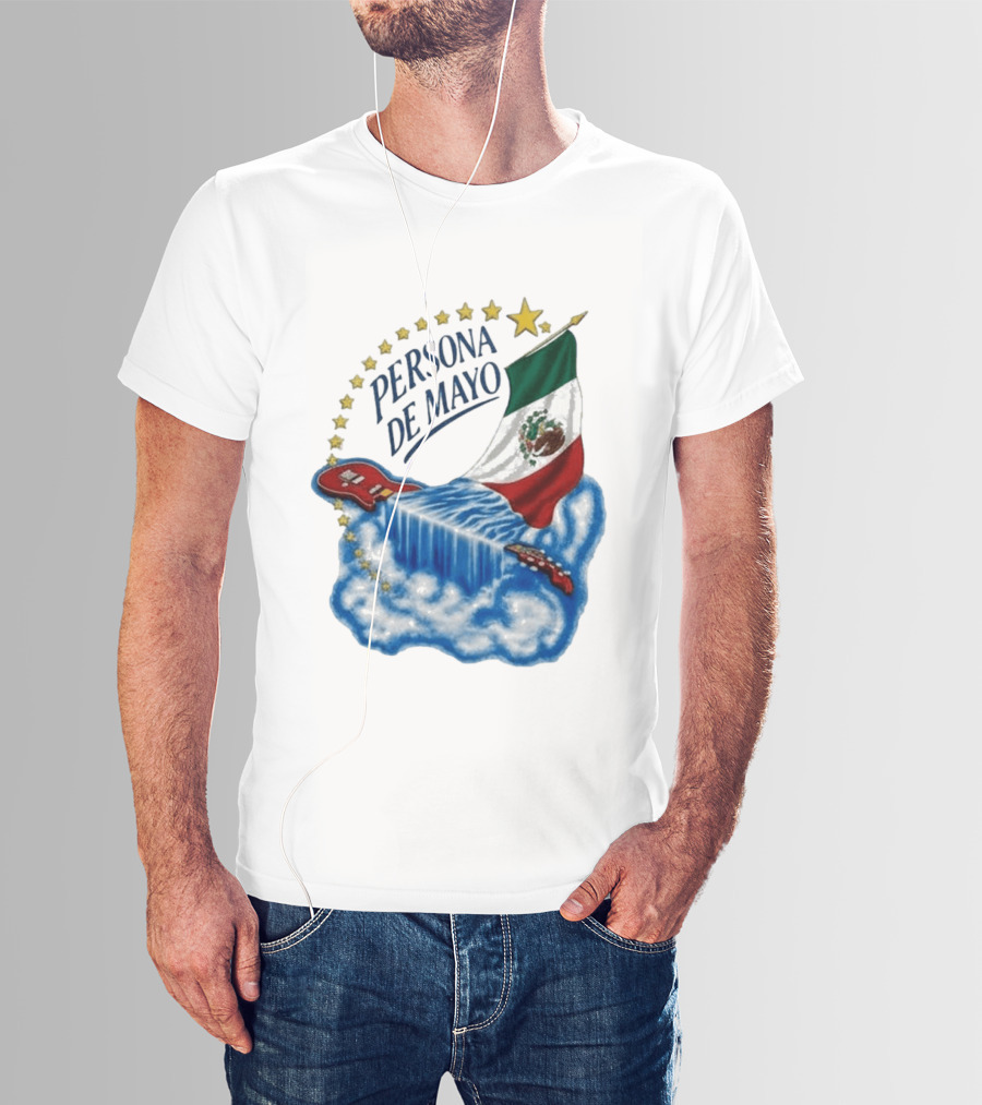 Persona De Mayo Mexican Flag Guitar Waterfall Stars T-Shirt