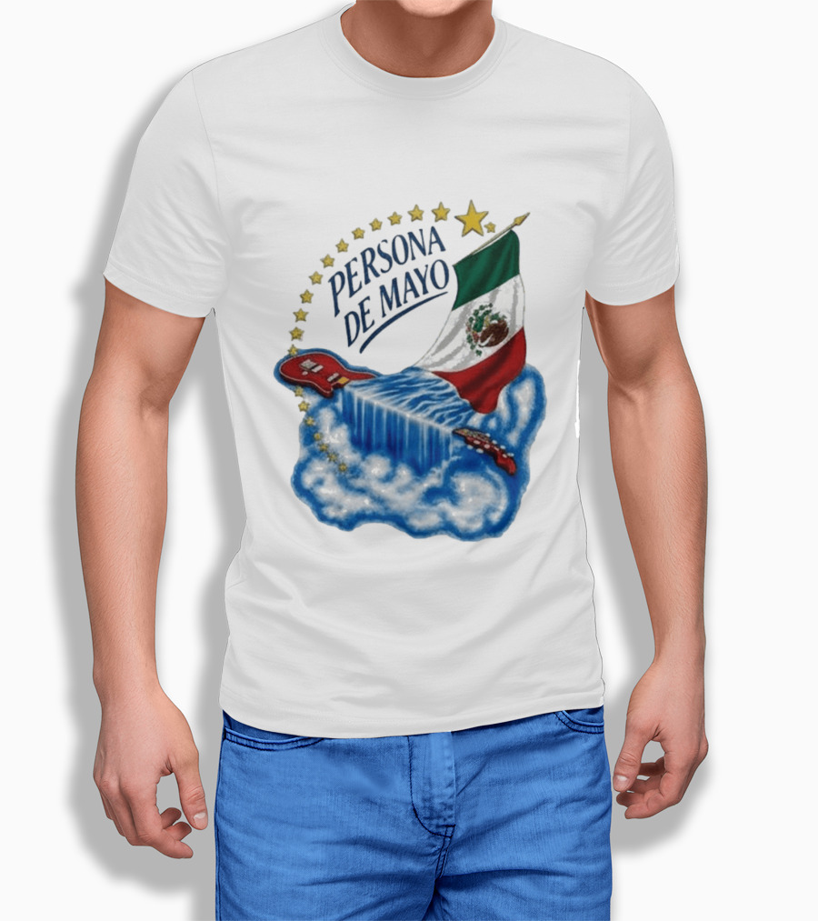 Persona De Mayo Mexican Flag Guitar Waterfall Stars T-Shirt