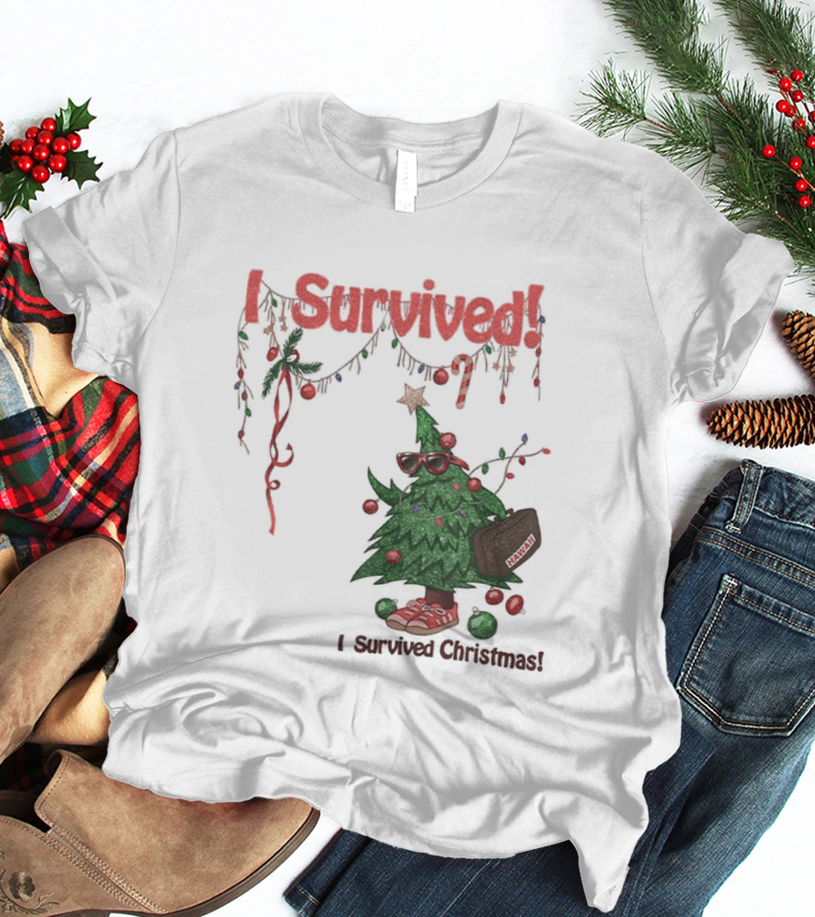 I Survived Christmas Funny Holiday Tree Celebration T-Shirt