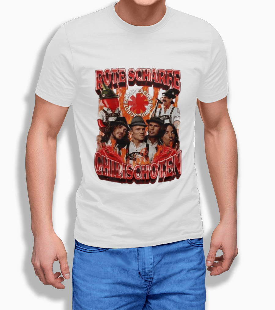 Rote Scharfe Chilischoten Lederhosen Band Mitglieder Custom T-Shirt