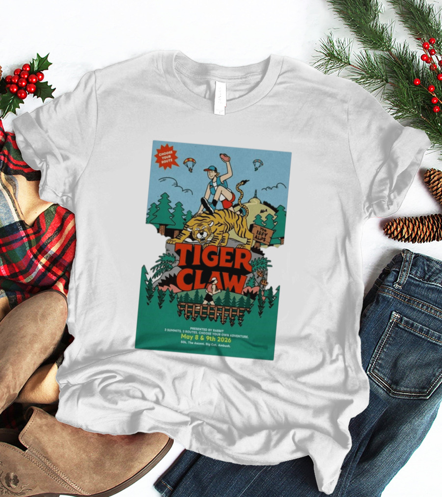 Choose Your Route Tiger Claw May 8 9 2026 3 Summits Adventure 50k The Ascent Big Cat Ambush T-Shirt