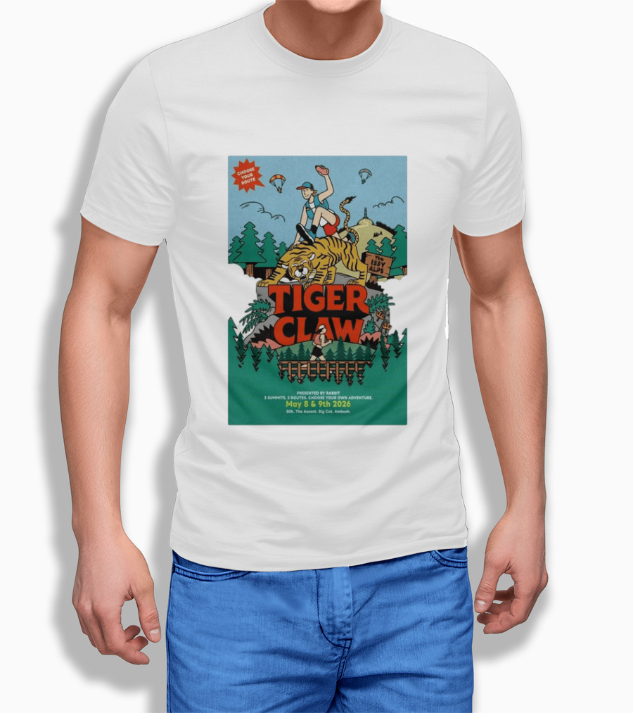 Choose Your Route Tiger Claw May 8 9 2026 3 Summits Adventure 50k The Ascent Big Cat Ambush T-Shirt