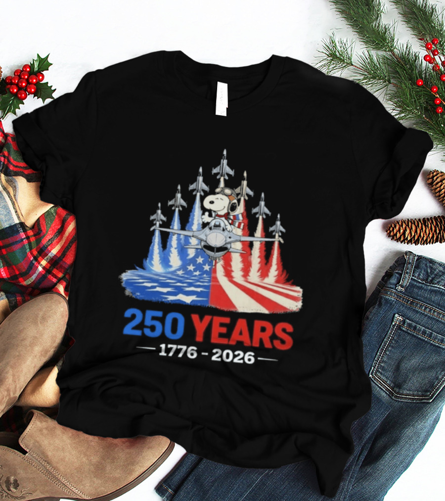 250 Years 1776 2026 Snoopy American Flag Jets T-Shirt