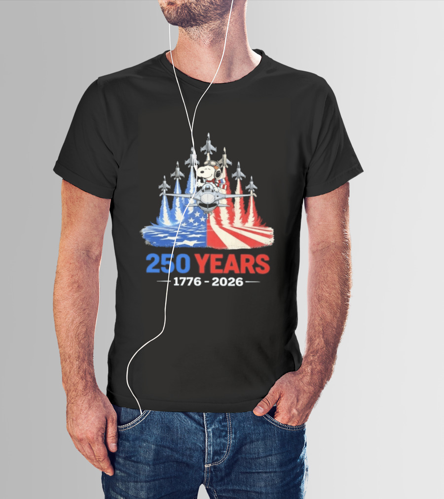 250 Years 1776 2026 Snoopy American Flag Jets T-Shirt