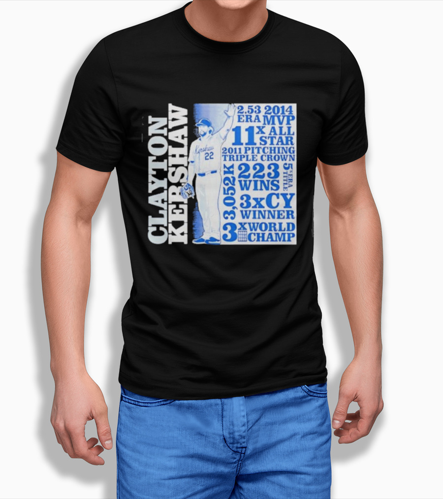 Clayton Kershaw Los Angeles Dodgers 3x World Champ 11x All Star 3x CY Winner 223 Wins T-Shirt