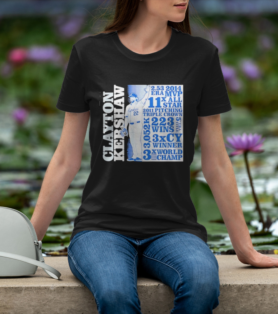 Clayton Kershaw Los Angeles Dodgers 3x World Champ 11x All Star 3x CY Winner 223 Wins T-Shirt