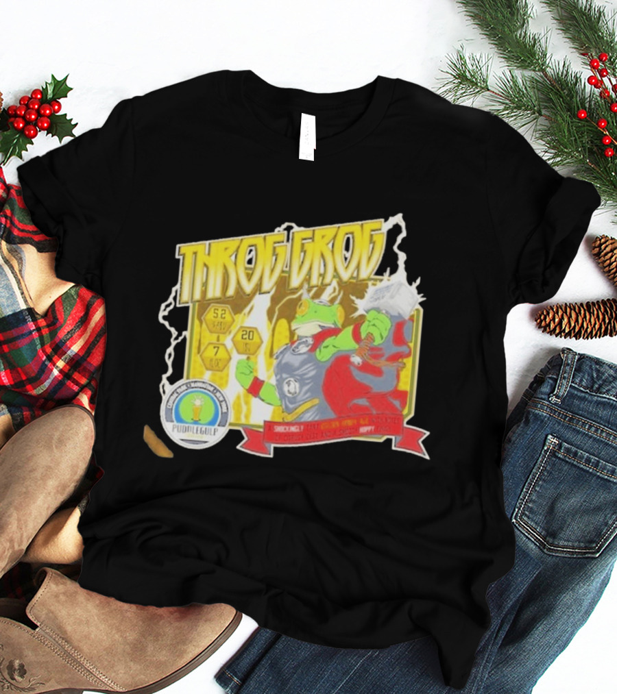 Throg Grog Puddle Gulp Superhero Frog Lightning Hammer Comic T-Shirt