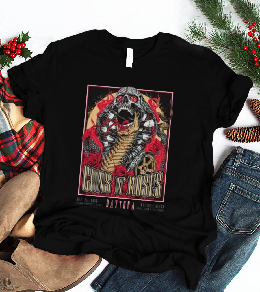 Guns N' Roses May 7 2026 Welcome To Rockville Daytona Beach Festival Skeleton Snake Roses T-Shirt