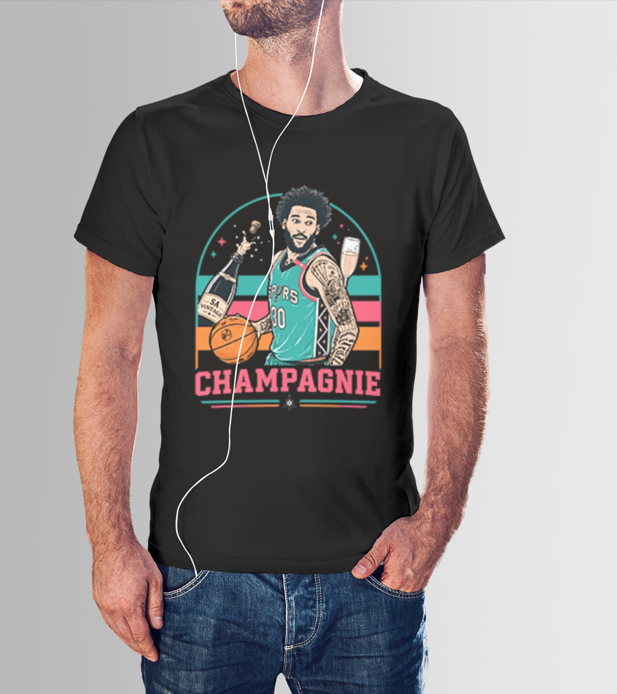 Champagnie Spurs Basketball Number 30 With Champagne Celebration T-Shirt