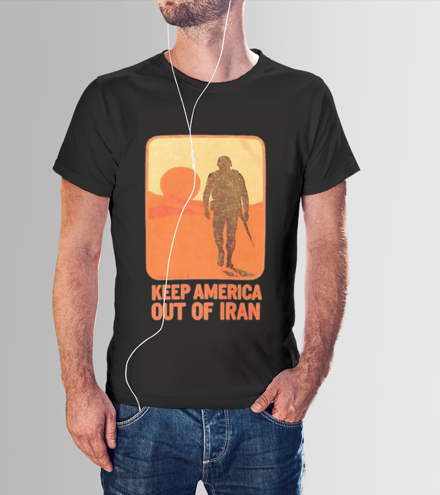 Keep America Out Of Iran Soldier Silhouette Desert Sunset Scene T-Shirt