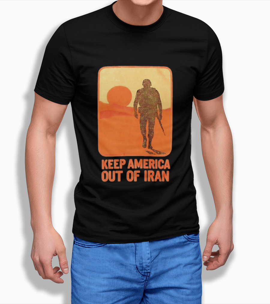Keep America Out Of Iran Soldier Silhouette Desert Sunset Scene T-Shirt