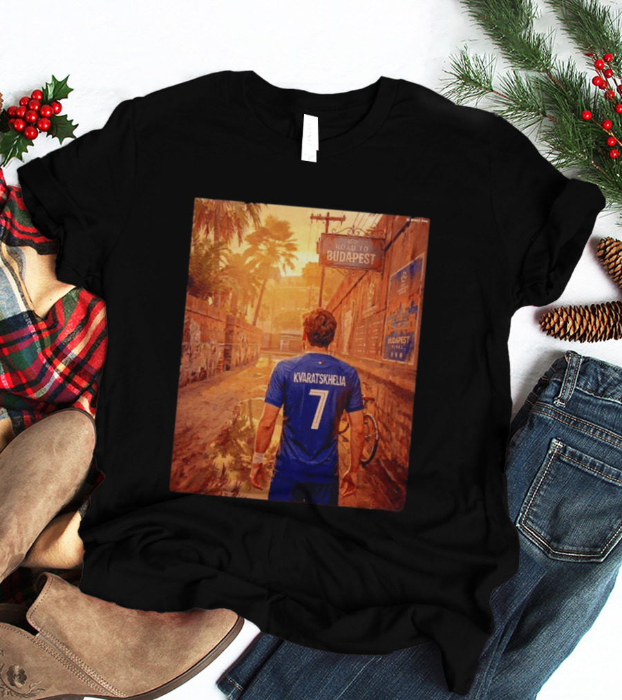 Khvicha Kvaratskhelia #7 Road To Budapest Georgian Footballer Journey T-Shirt