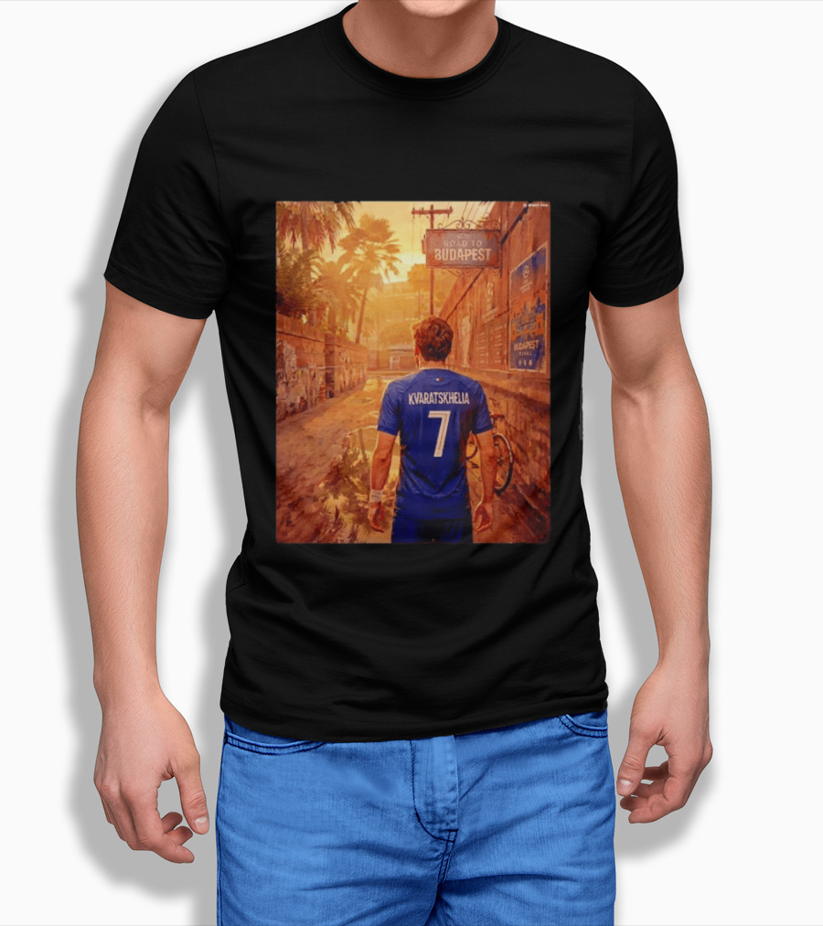 Khvicha Kvaratskhelia #7 Road To Budapest Georgian Footballer Journey T-Shirt