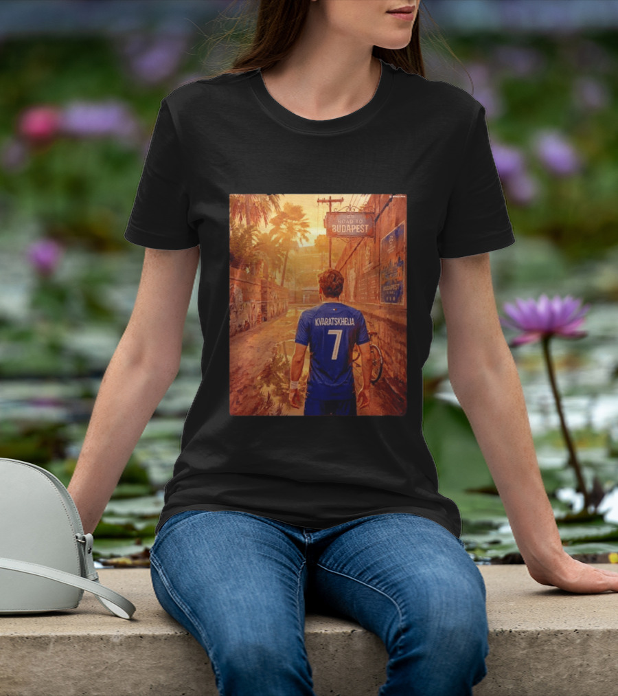 Khvicha Kvaratskhelia #7 Road To Budapest Georgian Footballer Journey T-Shirt