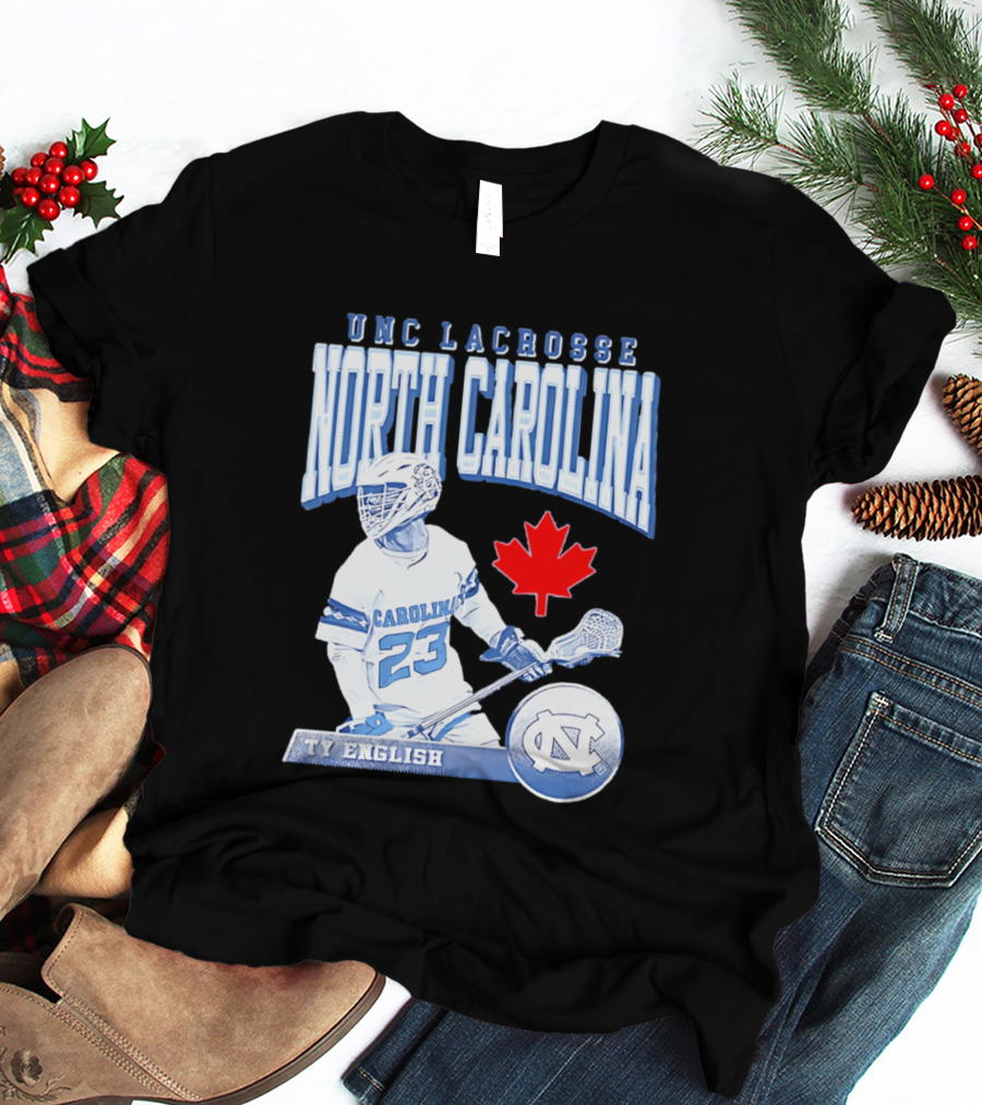 UNC Lacrosse Ty English North Carolina 23 Canadian Maple Leaf T-Shirt