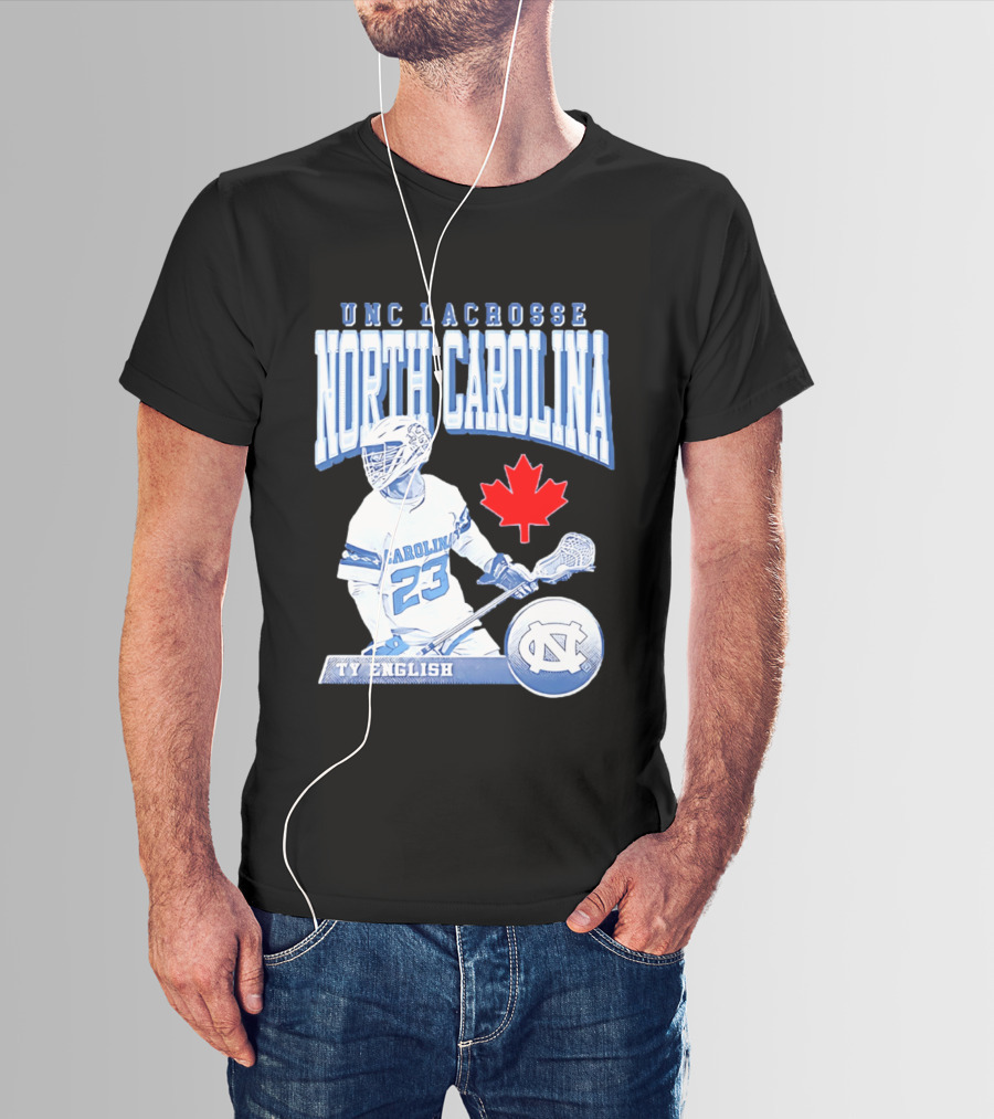 UNC Lacrosse Ty English North Carolina 23 Canadian Maple Leaf T-Shirt