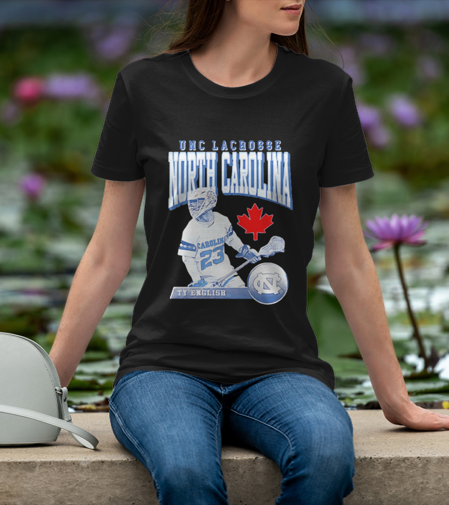 UNC Lacrosse Ty English North Carolina 23 Canadian Maple Leaf T-Shirt