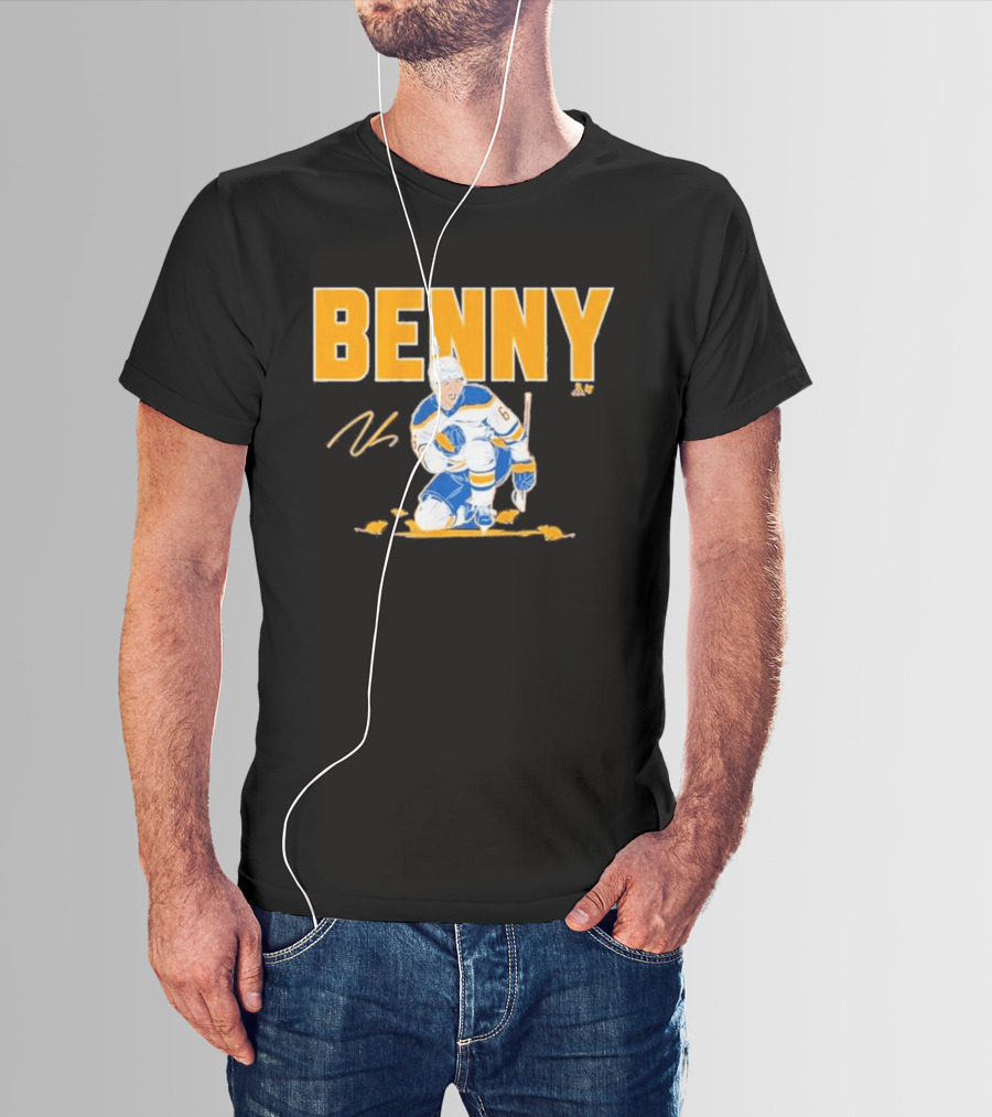 Benny 66 Hockey Player Buffalo Blue And Gold T-Shirt