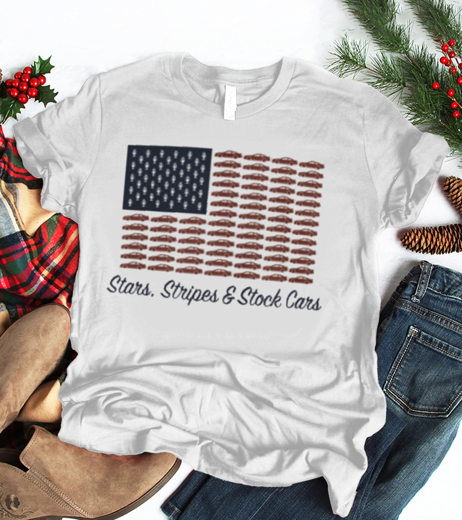 Dirtymo Media Stars Stripes Stock Cars America Flag Racing T-Shirt