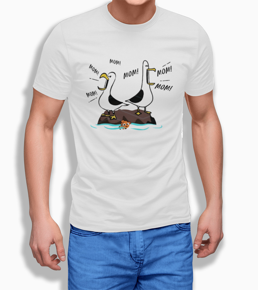 Seagull Mom Finding Nemo Disney Characters On Rock With Fish T-Shirt