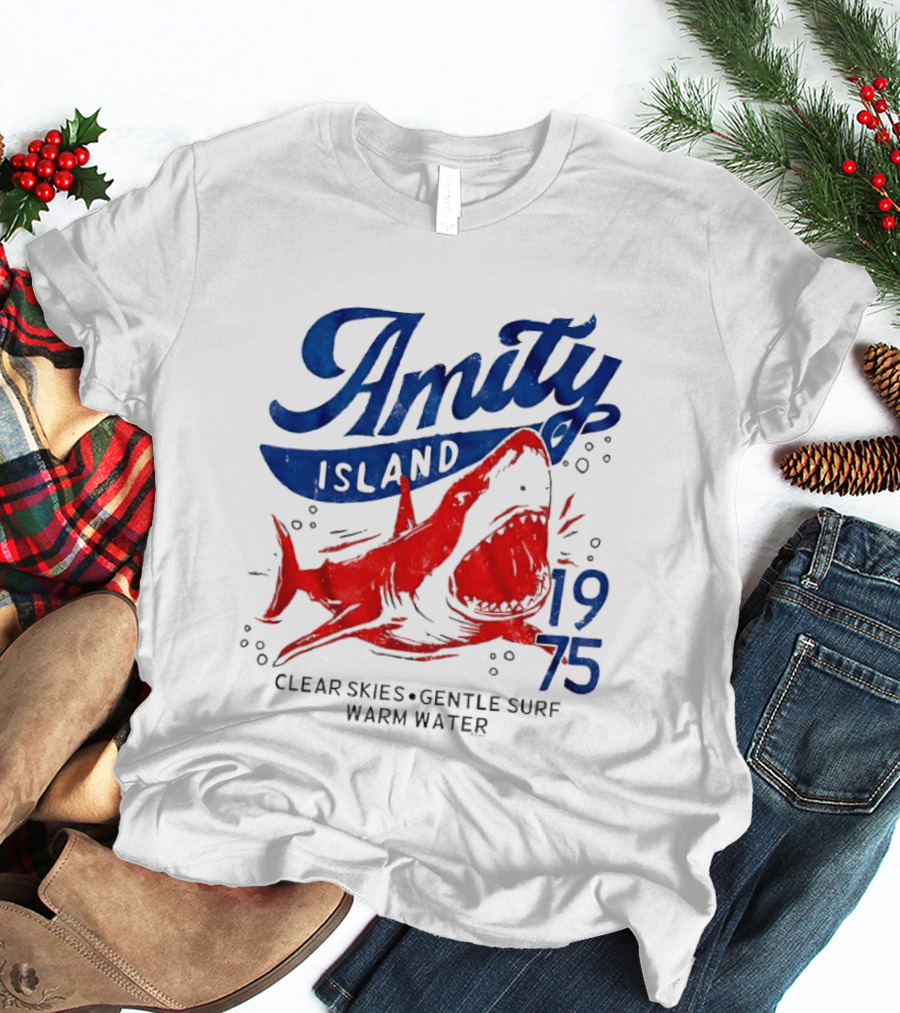 Amity Island 1975 Clear Skies Gentle Surf Warm Water Shark T-Shirt